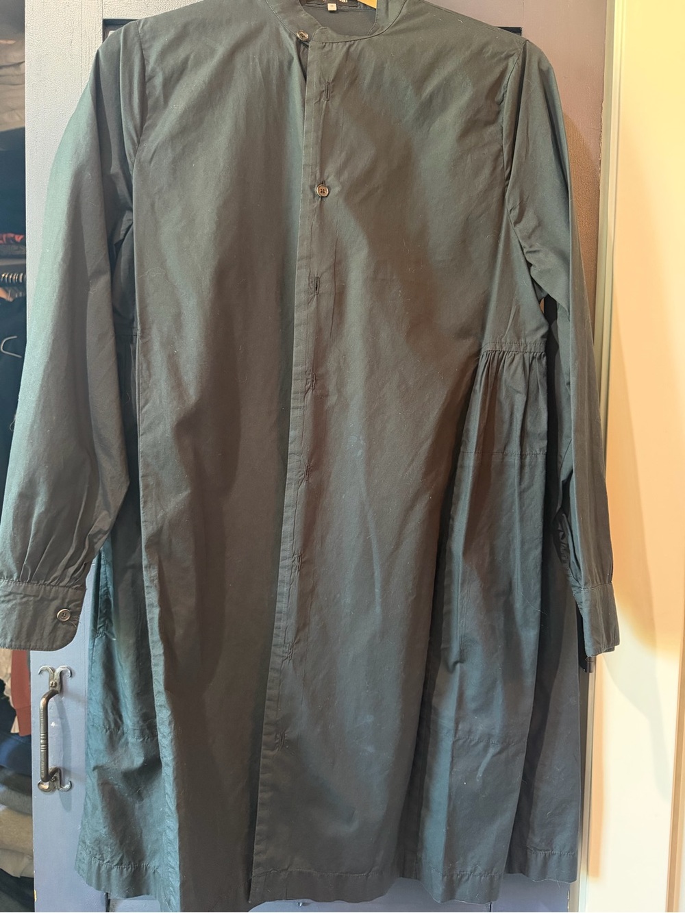 Black Long Sleeve Button Front Smock dress